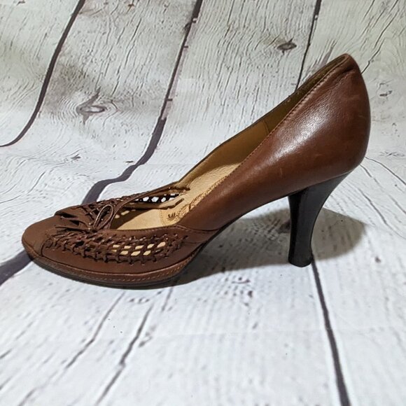 SOFFT Brown Open Weave High Heels 8.5 peep toe cushion insoles NWOB - Picture 4 of 10